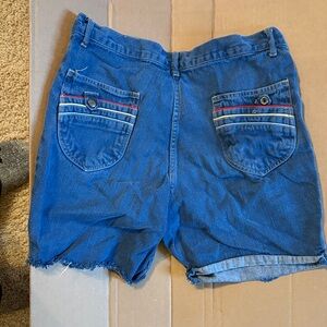 Blue Denim Shorts with Striped Pocket Detail